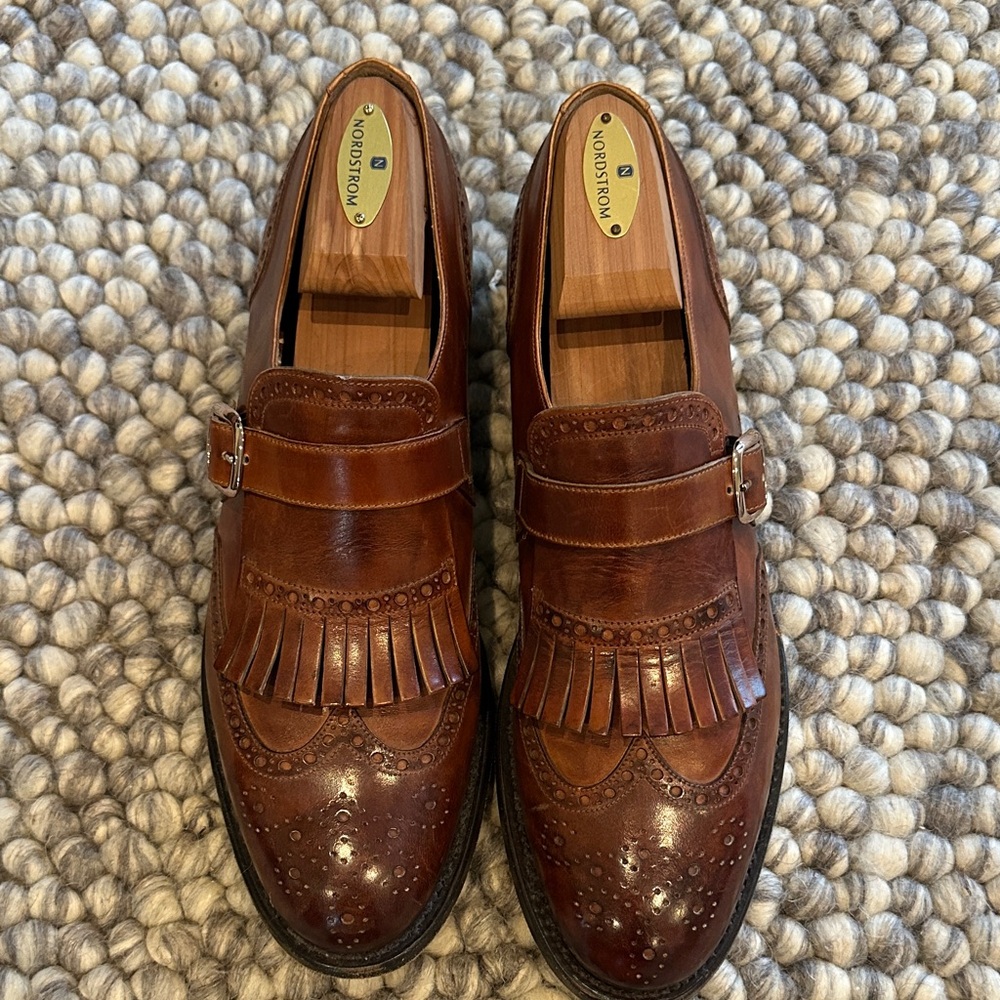 O’keeffe Brown Leather Kiltie Brogue Monk Strap Loafers